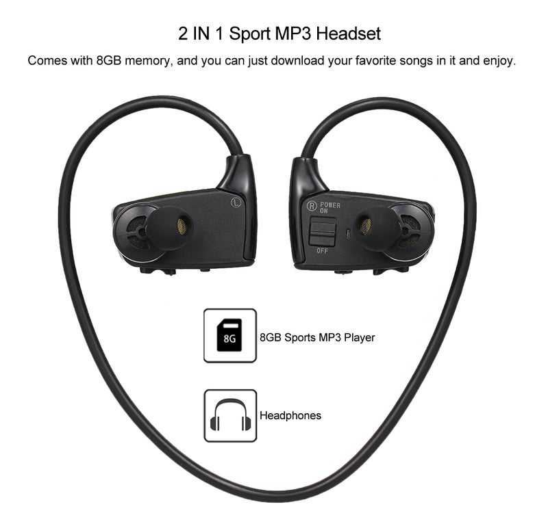 W262 8GB Sports MP3 Player Headphones 2 In 1 Music Headset V4370B_P Black - Image 5