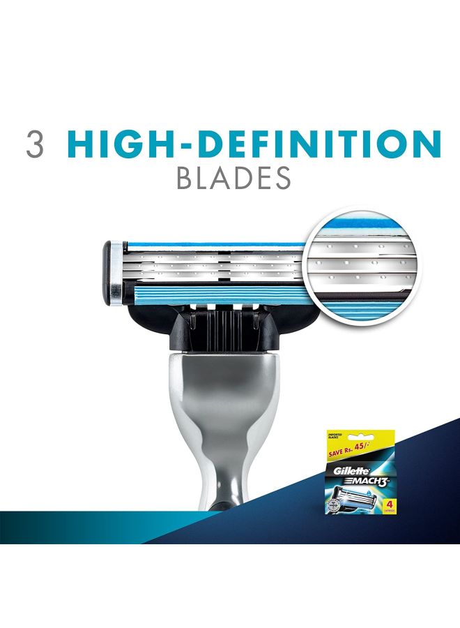 Gillette 4-Piece Mach3 Manual Shaving Razor Blades Silver/Blue/Black 1x0.2x1.1cm - Image 3