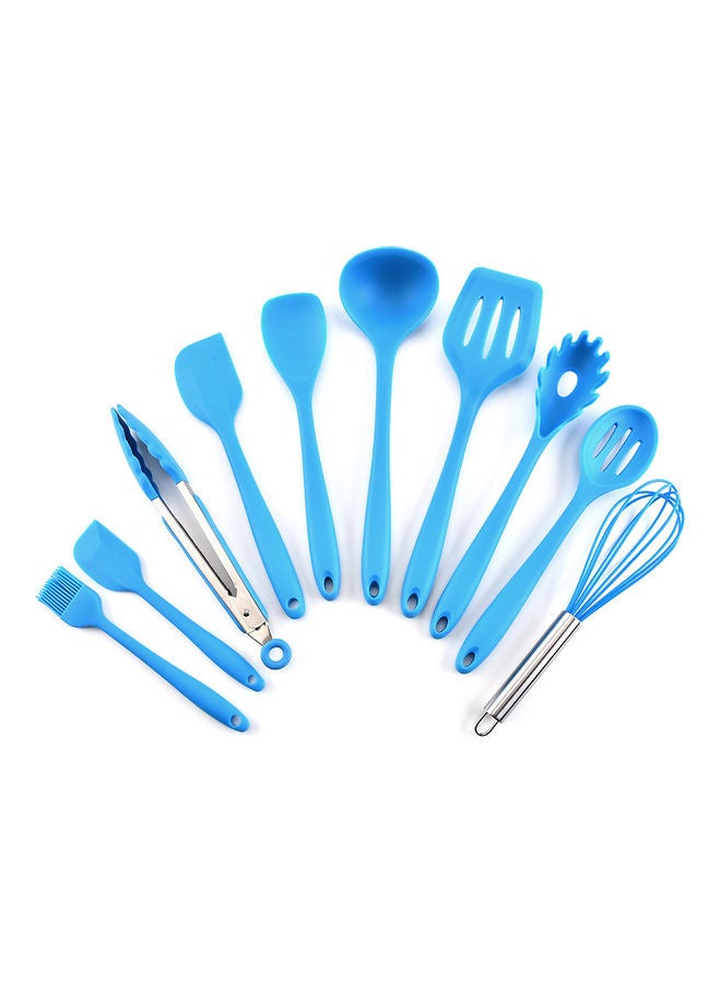 Silicone Kitchen Utensil Set 10 Pcs Heat Resistant Non-Stick Spoon Spatula Ladle Cooking Tools Dinnerware Blue 31.7*7.5*9.8cm  - Image 1