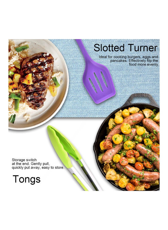 Silicone Kitchen Utensil Set 10 Pcs Heat Resistant Non-Stick Spoon Spatula Ladle Cooking Tools Dinnerware Blue 31.7*7.5*9.8cm  - Image 4