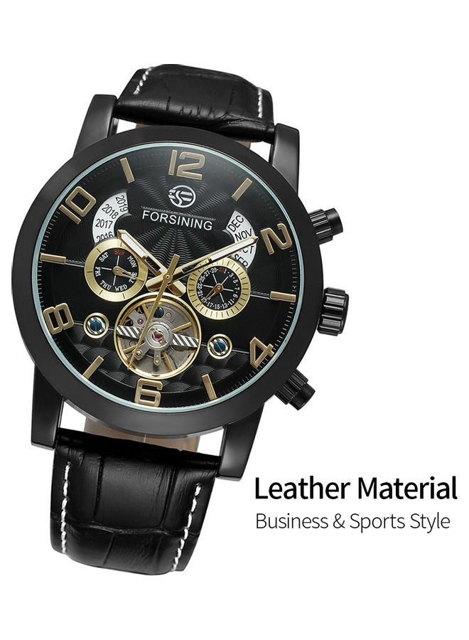 Forsining Fusini belt waterproof mechanical movement watch black shell black bottom gold  - Image 2