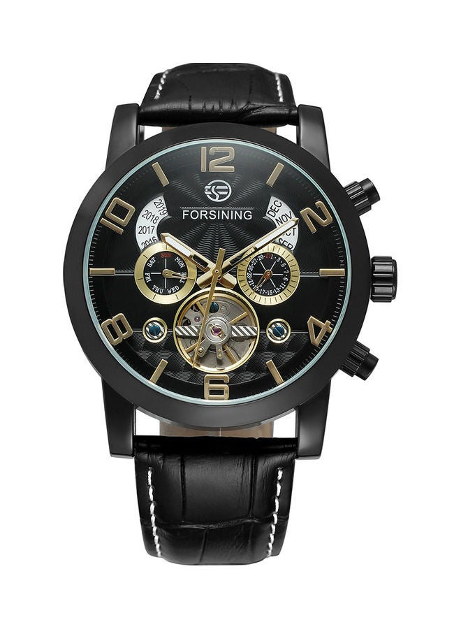 Forsining Fusini belt waterproof mechanical movement watch black shell black bottom gold  - Image 1