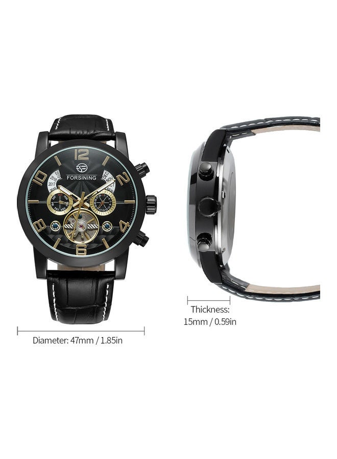 Forsining Fusini belt waterproof mechanical movement watch black shell black bottom gold  - Image 3