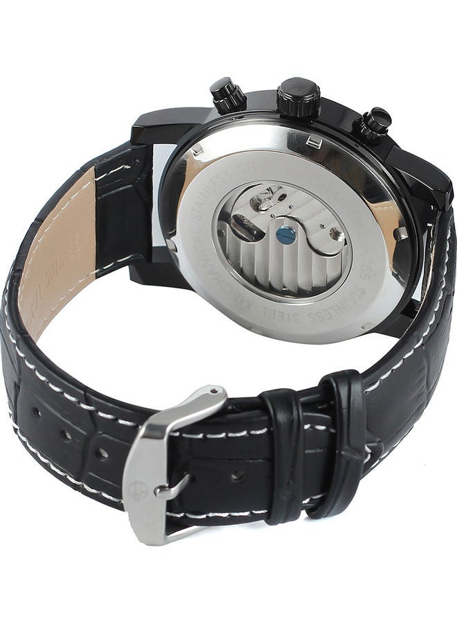 Forsining Fusini belt waterproof mechanical movement watch black shell black bottom gold  - Image 4