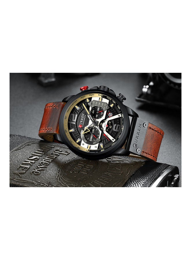 unisex CURREN 8329 quartz watch with black case and brown band  - Image 2