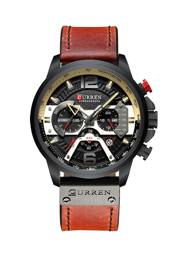 unisex CURREN 8329 quartz watch with black case and brown band  - Image 1