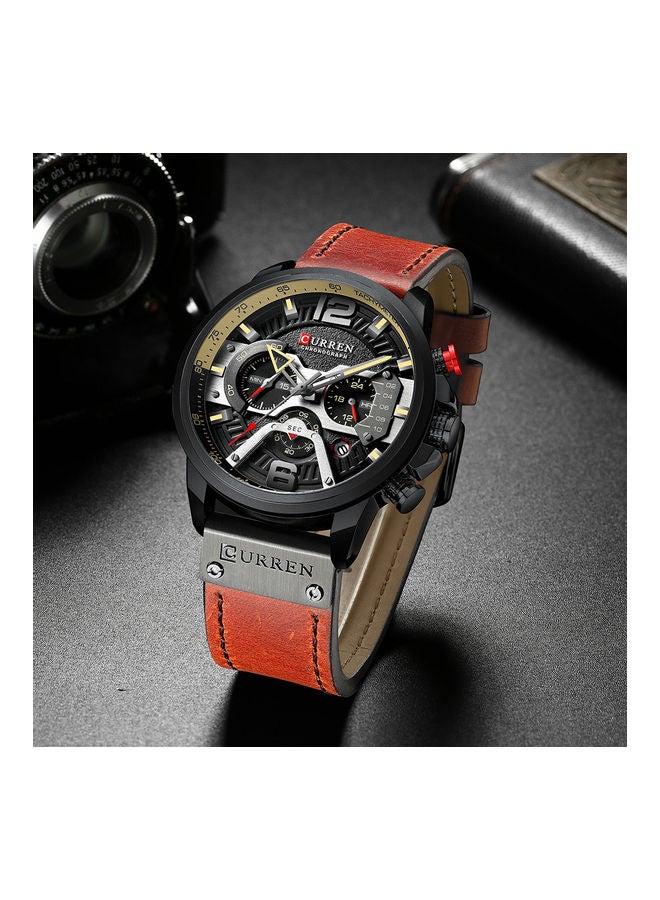 unisex CURREN 8329 quartz watch with black case and brown band  - Image 3