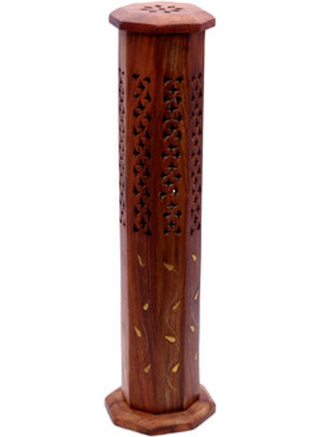 GOLDEN KRAFT Wooden And Brass Agarbati Holder Stand brown 30.5 x 69 x 7.6cm  - Image 1