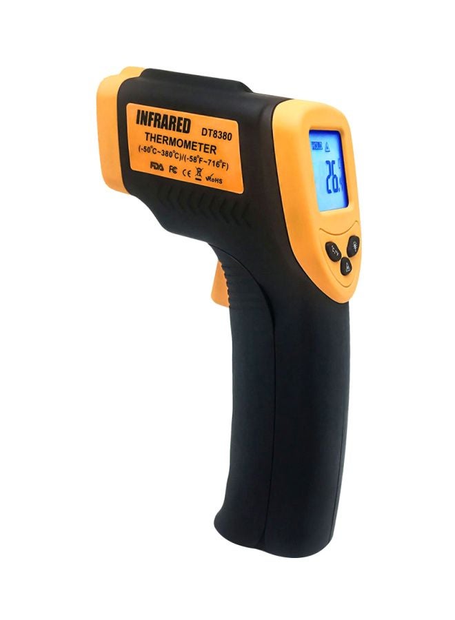 مقياس حرارة DT8380 محمول باليد بشاشة LCD يعمل بالأشعة تحت الحمراء لقياس درجة الحرارة بدون تلامس أسود/ أصفر 19.8x11x5سم - Image 1