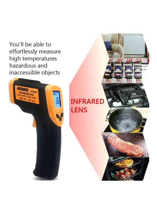 مقياس حرارة DT8380 محمول باليد بشاشة LCD يعمل بالأشعة تحت الحمراء لقياس درجة الحرارة بدون تلامس أسود/ أصفر 19.8x11x5سم - Image 2
