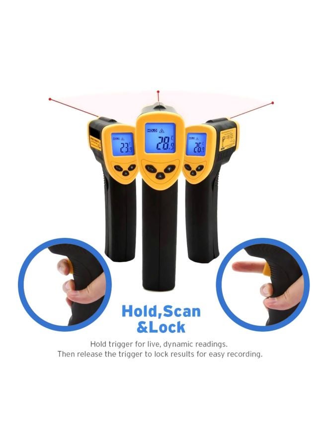 مقياس حرارة DT8380 محمول باليد بشاشة LCD يعمل بالأشعة تحت الحمراء لقياس درجة الحرارة بدون تلامس أسود/ أصفر 19.8x11x5سم - Image 5