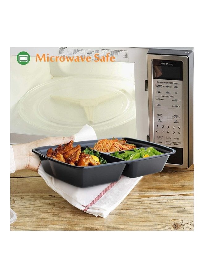 مجموعة من 10 حاويات لتحضير الوجبات مقسمة من 3 أقسام مع أغطية أسود - Image 3