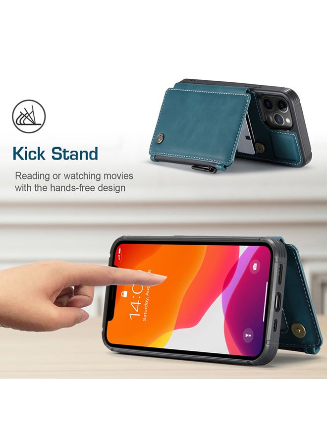 Zipper Wallet Case With RFID Blocking And Double Magnetic Clasp For Apple iPhone 12 Pro Max Blue