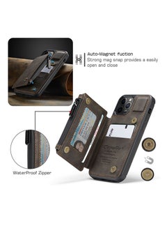 CaseMe Zipper Wallet Case With RFID Blocking And Double Magnetic Clasp For Apple iPhone 12 Pro Max Coffee  - Image 4