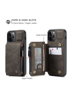 CaseMe Zipper Wallet Case With RFID Blocking And Double Magnetic Clasp For Apple iPhone 12 Pro Max Coffee  - Image 2
