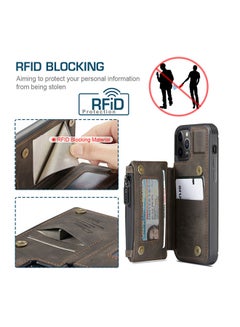 CaseMe Zipper Wallet Case With RFID Blocking And Double Magnetic Clasp For Apple iPhone 12 Pro Max Coffee  - Image 3