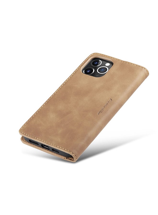 CaseMe Soft Slim Folio Flip Wallet Case With 2 Cards Slot For Apple iPhone 12 Pro Max Brown  - Image 5