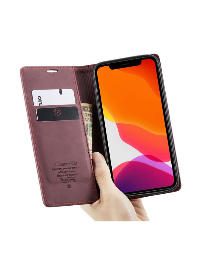 CaseMe Soft Slim Folio Flip Wallet Case With 2 Cards Slot For Apple iPhone 12 Pro Max Red  - Image 3
