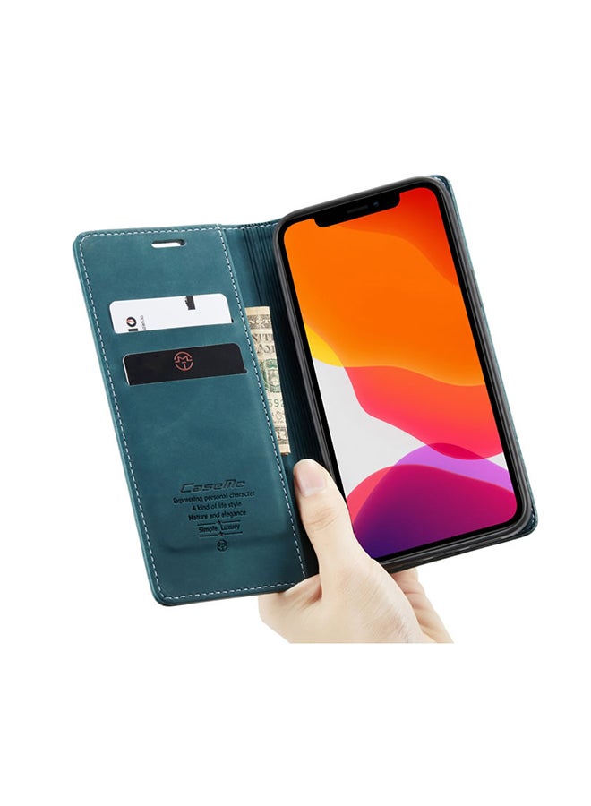 CaseMe Soft Slim Folio Flip Wallet Case With 2 Cards Slot For Apple iPhone 12 Pro Max Blue Blue  - Image 3