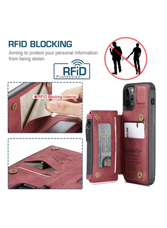 CaseMe Zipper Wallet Case With RFID Blocking And Double Magnetic Clasp For Apple iPhone 12 Pro Red - Image 3