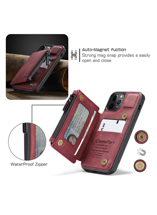 CaseMe Zipper Wallet Case With RFID Blocking And Double Magnetic Clasp For Apple iPhone 12 Pro Red - Image 4