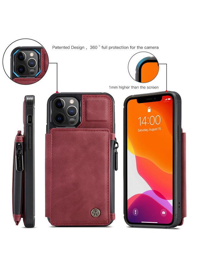CaseMe Zipper Wallet Case With RFID Blocking And Double Magnetic Clasp For Apple iPhone 12 Pro Red - Image 5
