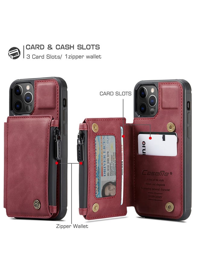 CaseMe Zipper Wallet Case With RFID Blocking And Double Magnetic Clasp For Apple iPhone 12 Pro Red - Image 2