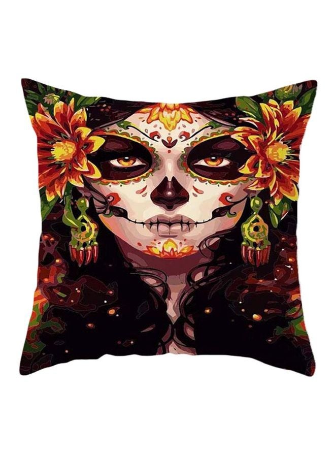 غطاء وسادة ديكور مزين بطبعة دمية شبح بني/أصفر/أخضر 45x45سم