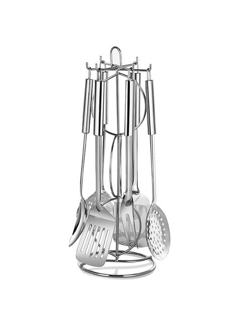 7 Piece Multi Functional Stainless Steel Kitchenware With Holder Stand Silver