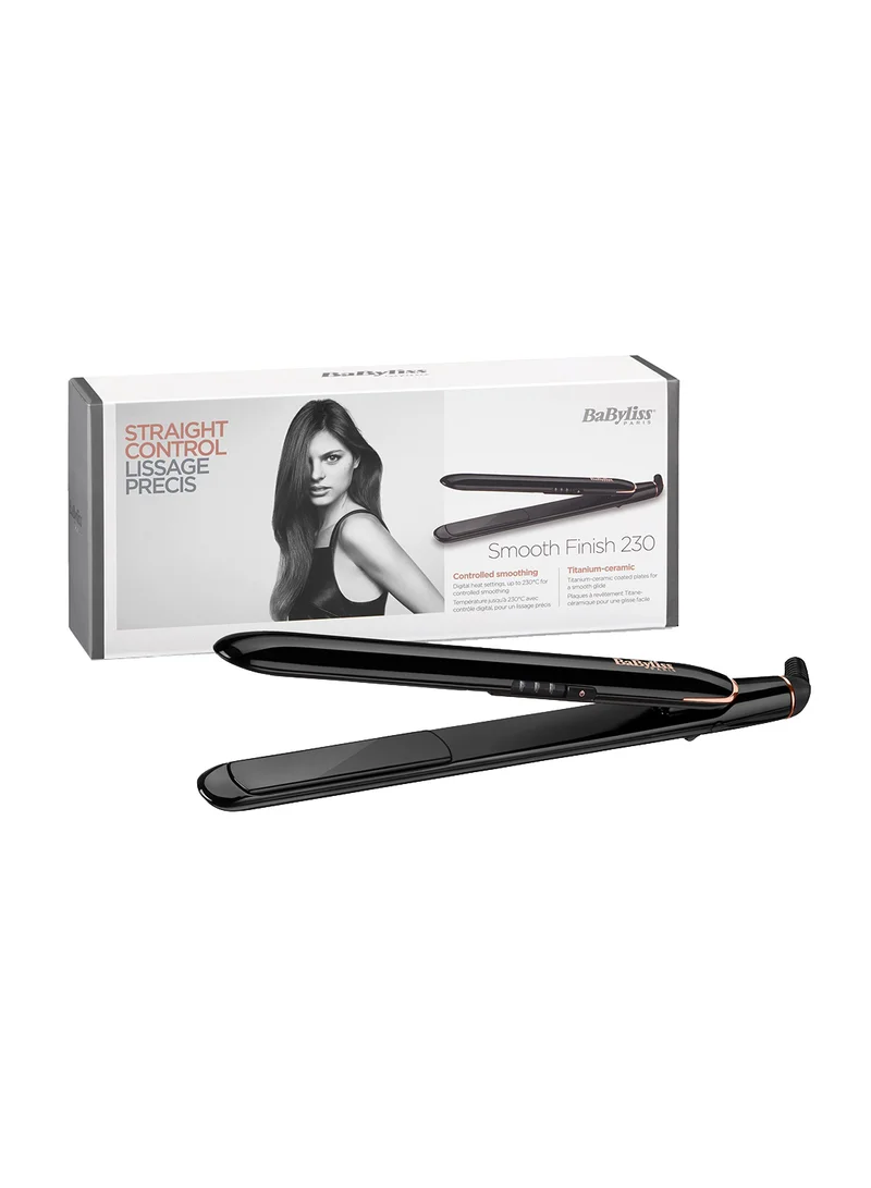 babyliss Smooth Finish 230 Hair Straightener | Titanium Ceramic Plates For Efficient Straightening | Adjustable Temperature Settings For Versatile Styling | Salon-quality Results At Home | ST250SDE