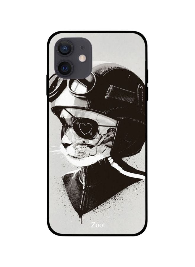 Zoot - Cat With Helmet Printed Case Cover -for Apple iPhone 12 mini Grey/Black/White Grey/Black/White - Image 1
