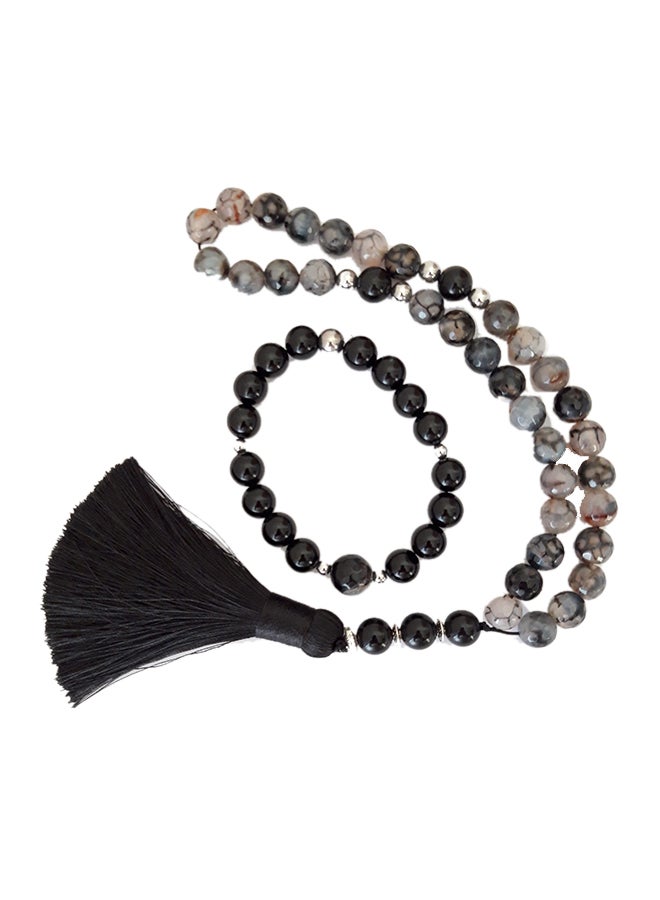 Miracle Empire - Natural Dragon Vains With Onyx Prayer Beads With Bracelet - Image 1
