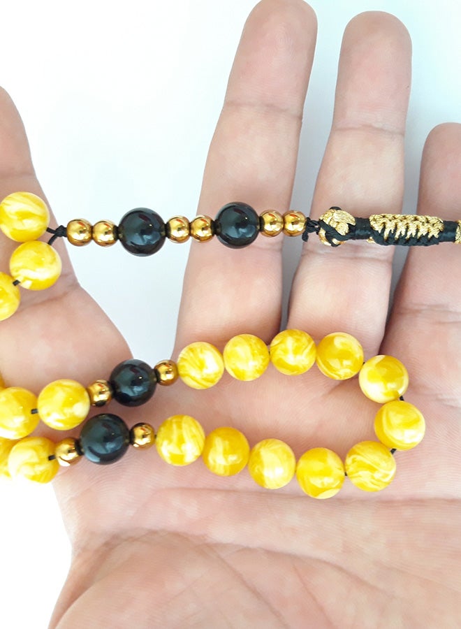 Miracle Empire - Natural Amber Sand And Onyx Prayer Beads - Image 1