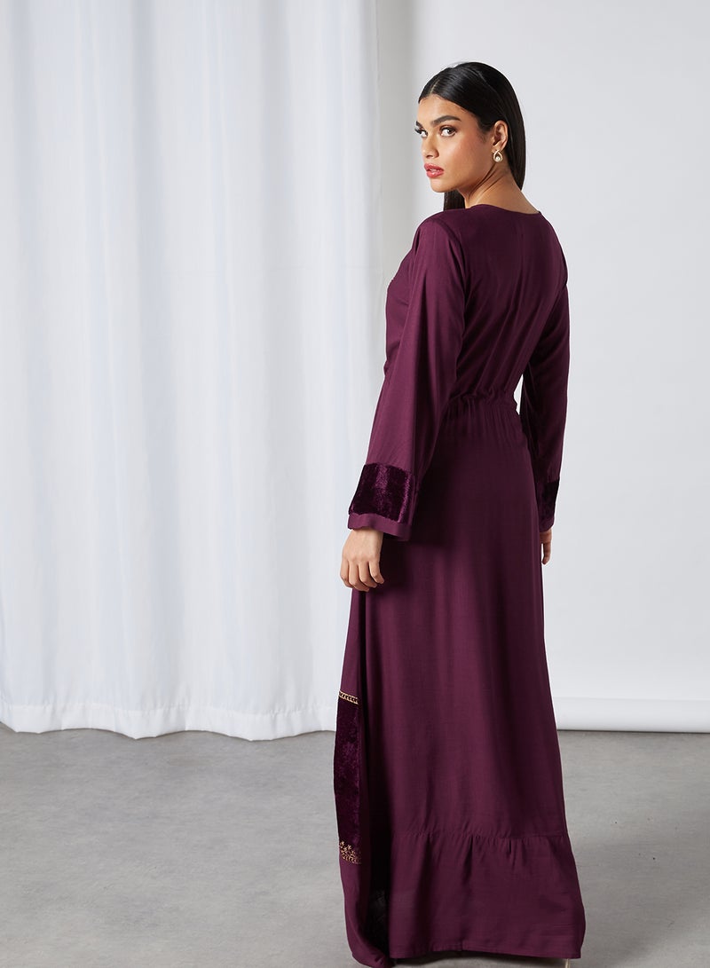 Zyna Fashion - Dabka Work Round Neck Jalabiya Purple - Image 1