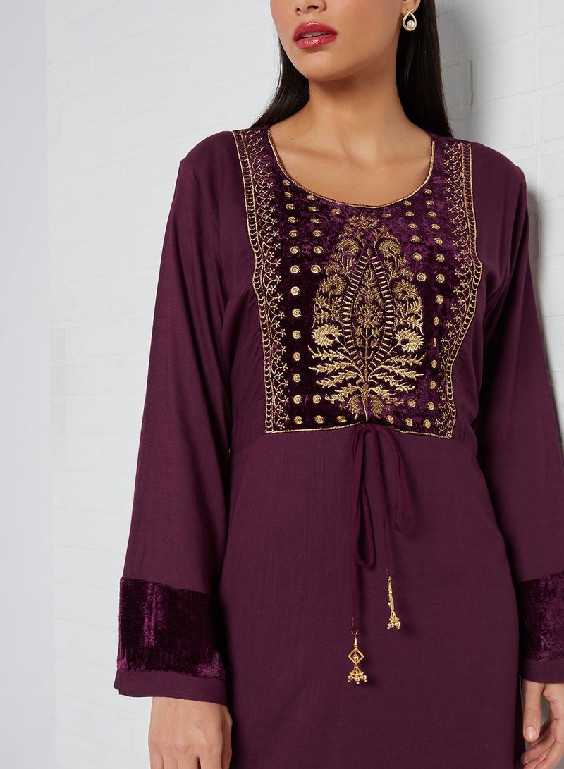 Zyna Fashion - Dabka Work Round Neck Jalabiya Purple - Image 1