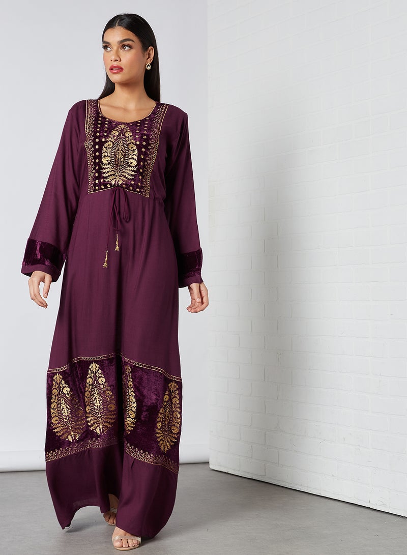 Zyna Fashion - Dabka Work Round Neck Jalabiya Purple - Image 1