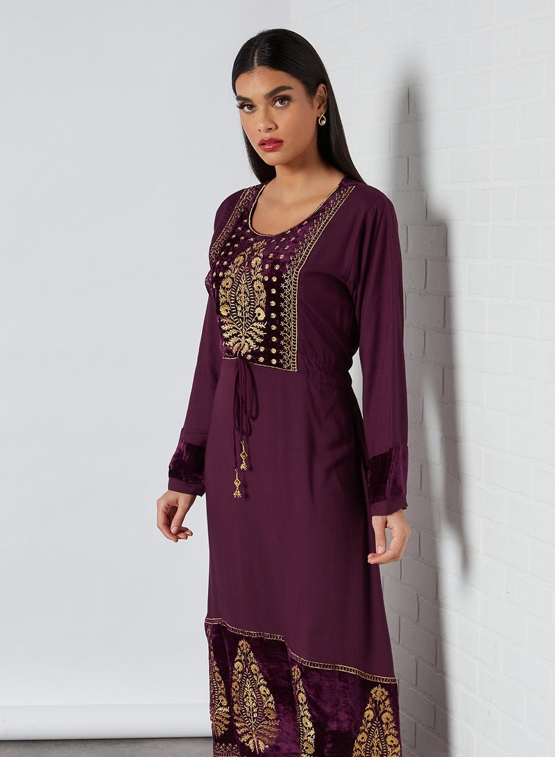 Zyna Fashion - Dabka Work Round Neck Jalabiya Purple - Image 1