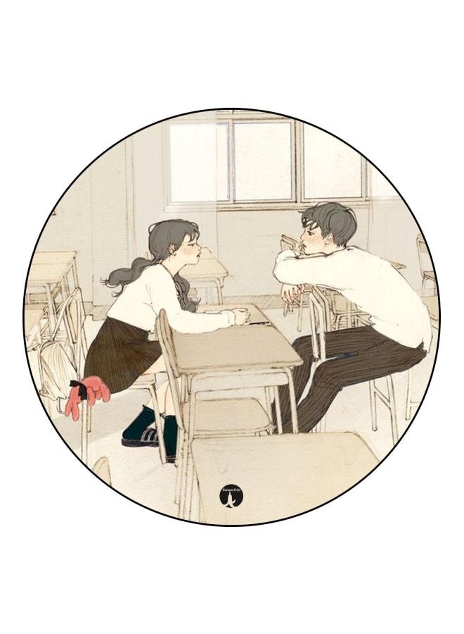 BP Cartoon Couple Printed Fridge Magnet Beige/Brown/Pink 5.5cm  - Image 1