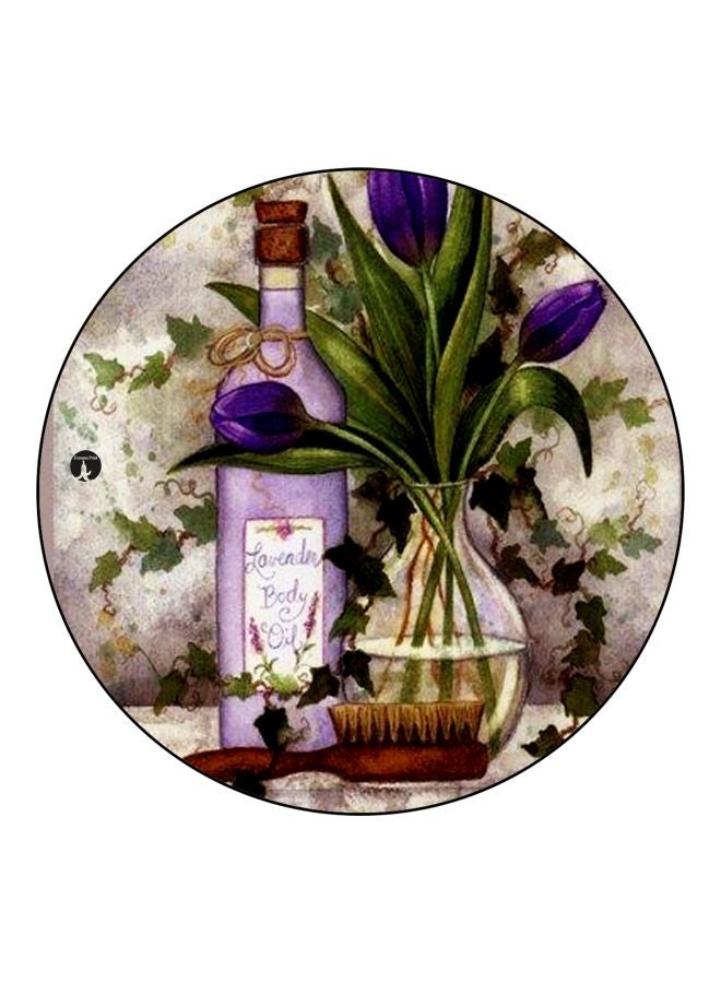 BP Floral Printed Wooden Fridge Magnet Green/Purple/Brown 5.5cm - Image 1