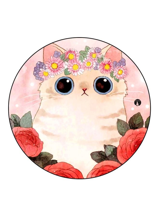 BP Cat Printed Fridge Magnet Beige/Pink/Green 5.5cm - Image 1