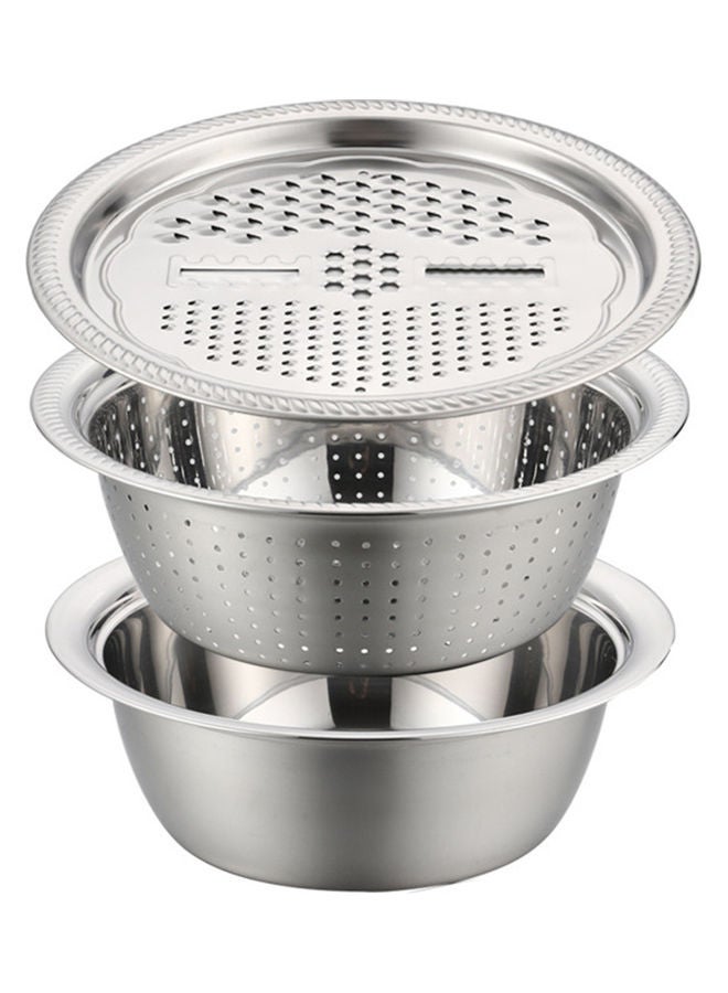 3-In-1 Stainless Steel Grater Basin Drain Basket Washing Bowl Set Silver 27.00*10.50*27.00cm - Image 1
