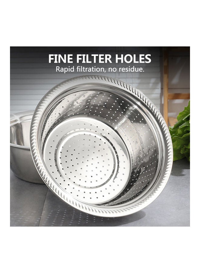 3-In-1 Stainless Steel Grater Basin Drain Basket Washing Bowl Set Silver 27.00*10.50*27.00cm - Image 5