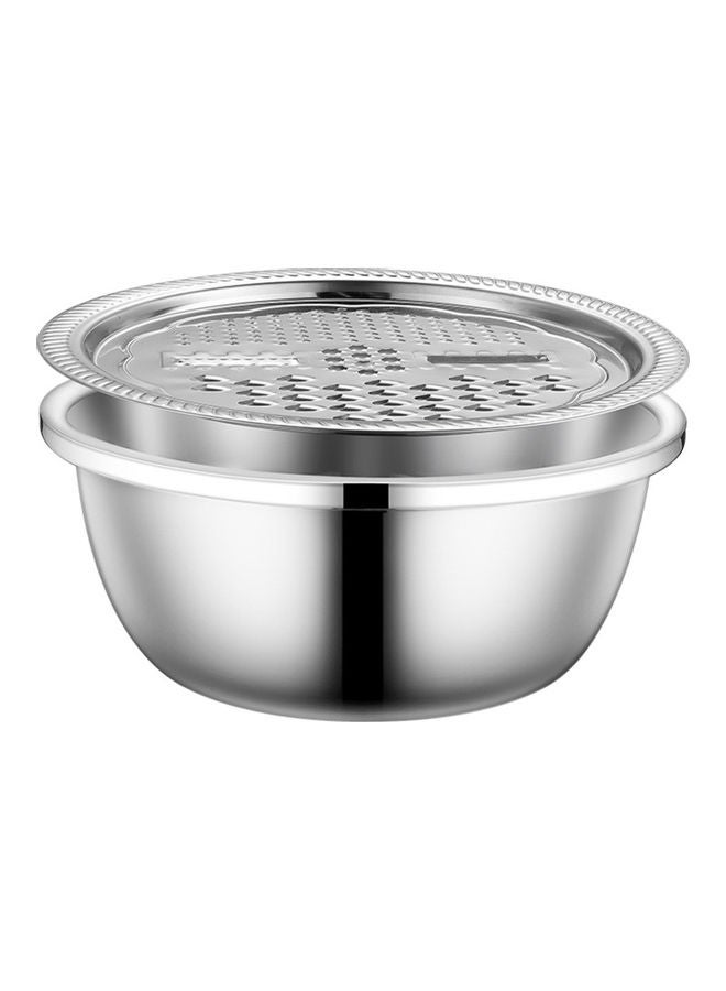 2-In-1 Stainless Steel Grater Basin Washing Bowl Set Silver 27.00*10.50*27.00cm - Image 1