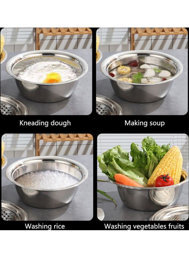2-In-1 Stainless Steel Grater Basin Washing Bowl Set Silver 27.00*10.50*27.00cm - Image 4