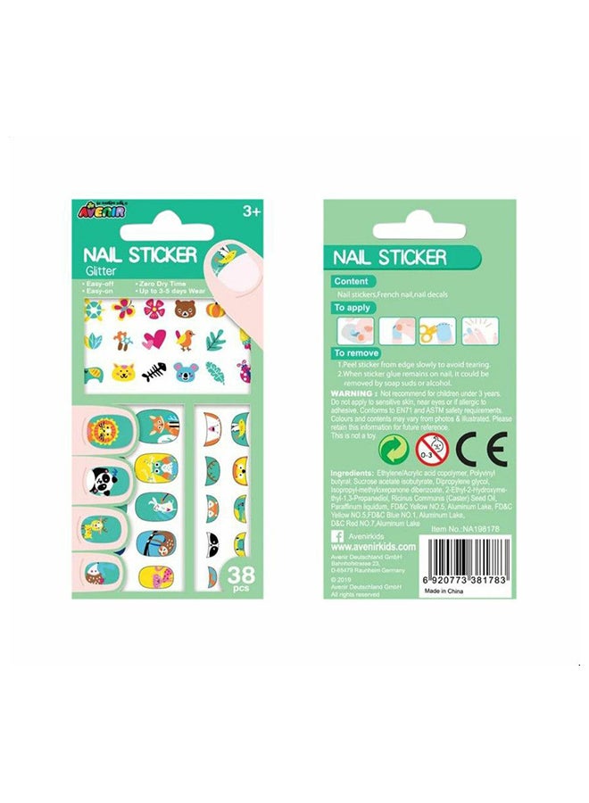 Avenir 38-Piece Animal Characters Glittery Nail Stickers 13 x 17cm