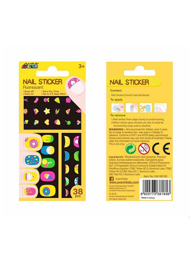 Avenir 38-Piece Candy Characters Fluorescent Nail Stickers 13 x 17cm 