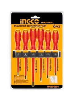 INGCO 6-Piece Insulated Screwdriver Set Red/Black SL 3×75, SL 4×100, SL 6.5×150, PH 0×60, PH 1×80, PH 2×100mm  - Image 1