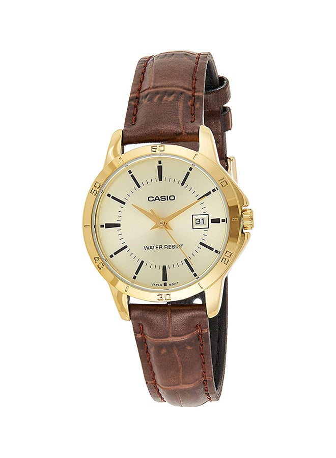 CASIO - Women's Leather Quartz Analog Watch LTP-V004GL-9AUDF - 35 mm - Brown - Image 1