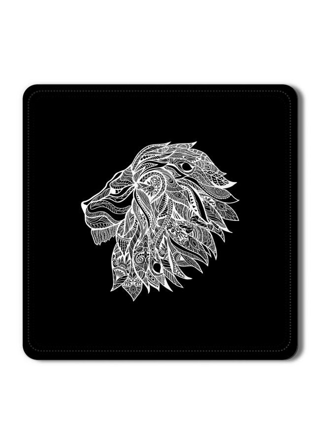 Designer Leather Coasters Mat For Beverage Drinks -Lion Abstract Black/White 3.8x3.8inch
