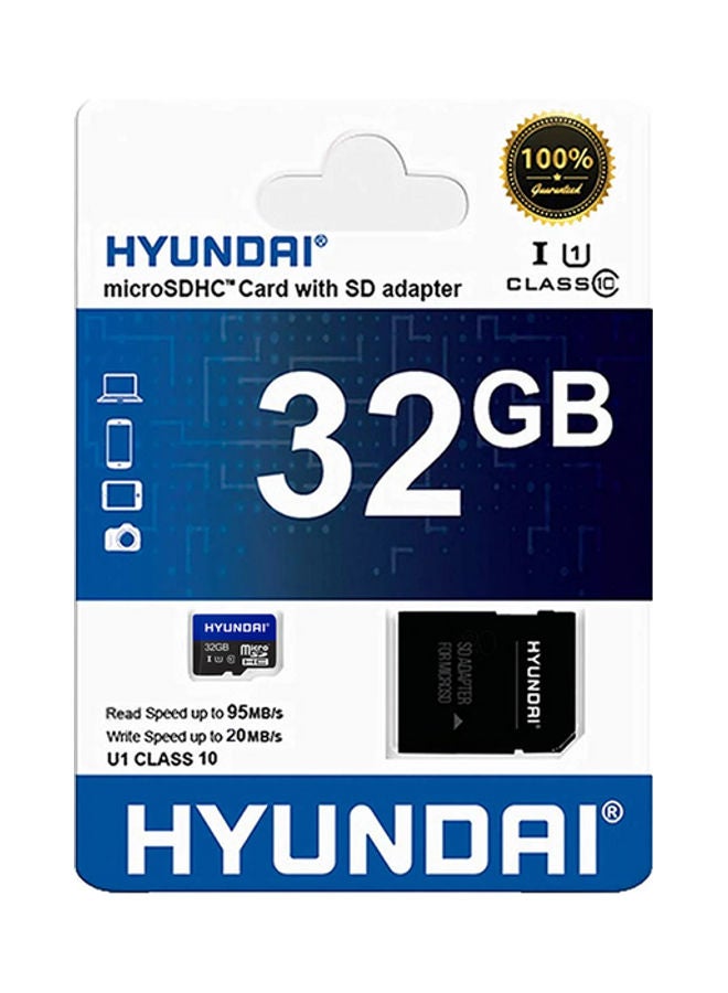 هيونداي بطاقة مايكرو إس دي إتش سي سعة 32 جيجابايت مع محول SD من الفئة 10 لسرعة U1 32 MB - Image 1